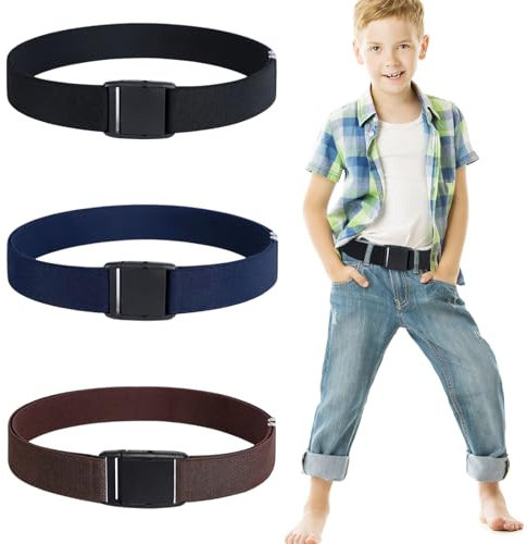 Carreneu 3 Stück Kindergürtel Jungen & Mädchen, Jeans, Schuluniformen, Freizeitkleidung - Schwarz, Kaffee, Marineblau - Einstellbare Größe, Hochwertige Materialien, Geeignet für mehrere Anlässe
