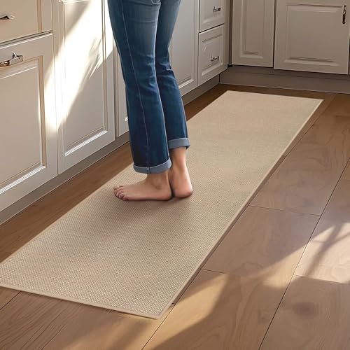 Mizuosre Tapis Cuisine Devant Evier Long, Antidérapant et Lavable, Tapis Evier Tapis de Passage pour Cuisine, Toilettes, Couloir, 43.5x180CM, Beige