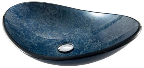 ZYCDP Lavabo Baño Vidrio Lavamanos Ovalado 540 X 360 X 160 mm Sin Orificio Para Grifo Azul