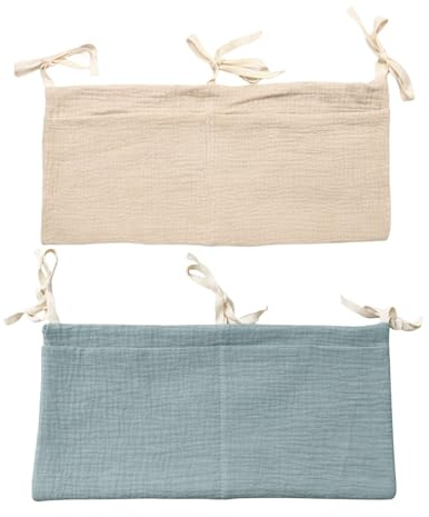 Ebksqs 2 Stück Wickeltisch-Organizer – Babybett-Organizer Mit 2 Taschen – Aufbewahrung Für Wickelkommode & Babybett-Zubehör -38 X 20 Cm – Farbe: Khaki/Blau