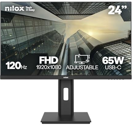 Nilox NXM24REG12065 Monitor Business 24'' IPS Full HD, Frequenza 120 Hz, USB‑C 65 W, Regolabile in Altezza