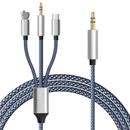 Satevol Cavo Aux 3 in 1 a Jack 3.5mm, [Certificato MFI] 1.2M Adattatore Audio, USB-C & Jack 3.5mm a Jack, Compatibile con 16/15/14 Smartphone, MP3, Cuffie, Auto, Altoparlanti Stereo
