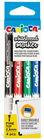Carioca Fine – Confezione da 4 Pennarelli cancellabile per lavagna bianca, Multicolore