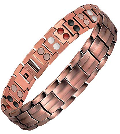 JFUME Bracciale da uomo in rame Regalo di gioielli in rame puro per uomo o donna 22 cm con strumento di rimozione del collegamento gratuito