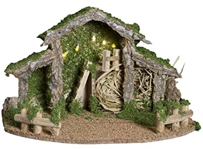 FEERIC CHRISTMAS - Décoration Crèche de Noël décorée et Lumineuse 5 LED H 22.5 cm