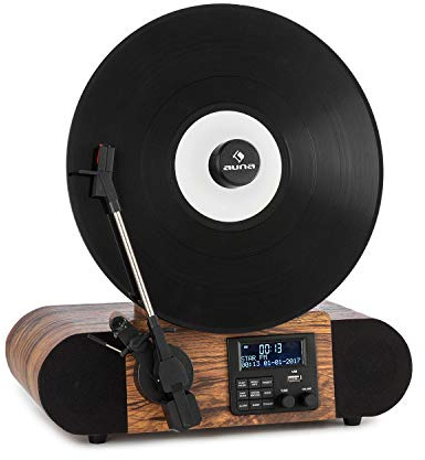 AUNA Verticalo SE - Giradischi Retró, Lettore Vinili, Vintage, 33, 45 e 78 giri/min, BT, Altoparlanti Stereo, Porta USB compatibile MP3, Uscita di Linea, Legno, con Bluetooth, DAB+ & FM
