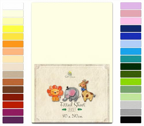 Soft Dream Spannbettlaken 80x180 cm Naturfarben - 100% gekämmte Baumwolle Jersey - Premium Qualität - Spannbetttuch für Kinderbett Juniorbett - OekoTexZertifiziert - Made in EU - 80x180cm Naturfarben