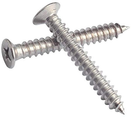 Tornillos roscadores de cabeza avellanada de acero inoxidable/clavos para tablones de tablones de cabeza plana cruzada 15 piezas-Diámetro 4 x Longitud 25 mm