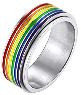 Bandmax Bague Anneau IGBT Tournante en Acier Inoxydable Taille 67, Gay Pride Anti Stress Spinner Ring