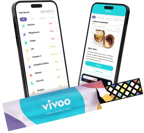 Vivoo Urine Test Strips for At-Home Wellness: 8-in-1 Advanced Urine Test for Ketones, pH, Hydration, Calcium, Vitamin C & More | Fast Results in 90 Seconds | Free App & Personalized Insights, 4 Strips