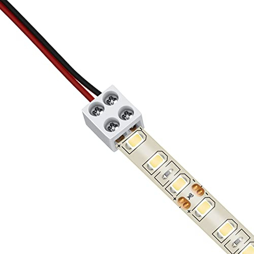 Flutesan 50 Pack Solderless LED Tape Light Connector Screw Down Terminal Block 2 Pin LED Connectors for Strip Lights 8 mm Tape to Wire for 5v 12v 24v Single Color, White