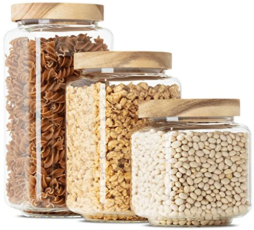 Econovo® Vorratsgläser eckig Set mit Deckel 1200ml, 900ml & 600ml (3-teilig) aus Borosilikatglas, stapelbar und luftdicht, Vorratsdosen Glas-Behälter Set eckig für Lebensmittel groß und klein