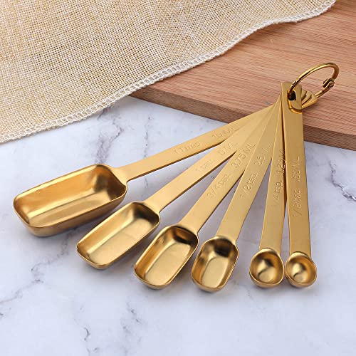 YDware 18/8 Edelstahl Messlöffel Set 6 Stück, Gold Quadratisch Teelöffel Messlöffel Kaffee Messlöffel zum Messen von trockenen und flüssigen Zutaten, Perfekt zum Backen und Kochen