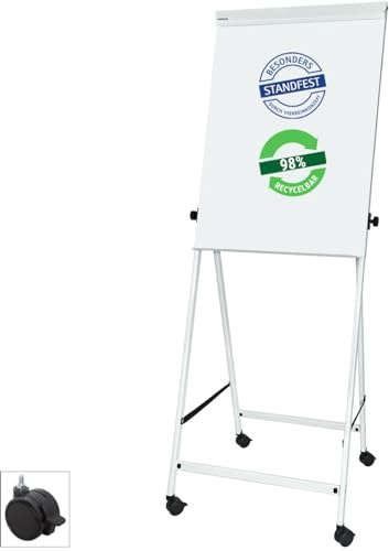 MAUL Flipchart MAULoffice 70x100 cm | Stabile Magnettafel mit Vierbein Gestell und Rollfüßen | Höhenverstellbar | Für Papier in verschiedenen Formaten | Mit Ablage für Marker und Stifte | Weiß