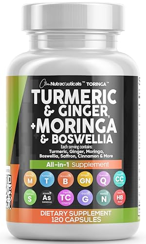 Clean Nutraceuticals Turmeric Moringa Supplement | Ginger Boswellia Saffron - Supplement for Women and Men with Ceylon Cinnamon, Tart Cherry, Quercetin Garlic Nettle Holy Basil - 1Pack