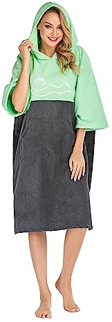NUZAMAS Surf Poncho Cambio Toalla Color Blocking Manga Media Microfibra Cambiador con Capucha para Playa Natación Surf Baño (Verde Gris)