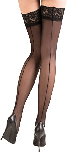 Selente Lovely Legs, calze autoreggenti da donna, made in EU, nere con una cucitura posteriore, Taglia M/L