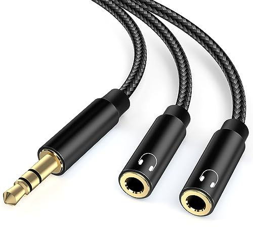 lalasis Audio Splitter Klinke Y Aux Adapter, 3.5mm Stecker auf Buchse Headset Stereo Aux Splitter Kabel kopfhörer doppelstecker für Laptop,Tablet,Smartphone,Samsung,Lautsprecher,PC,Live usw Schwarz