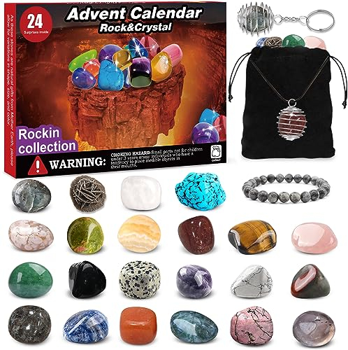 Adventskalender 2025 für Kinder Kristalle-24 Tage Weihnachtskalender mit Gesteine und Edelsteine, Geschenkidee für Jungen und Mädchen Geologie Enthusiasten