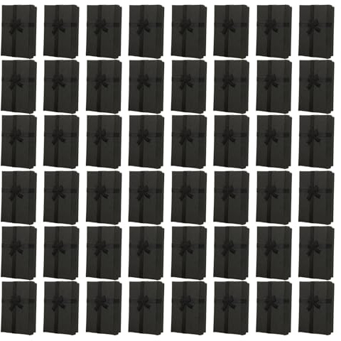 Oungy 48 Pack Jewellery Gift Boxes, 8 x 5 x 2.7cm Small Gift Boxes with Lids & Bow-knot Ribbon, Black Cardboard Necklace Box Rectangular Jewellery Box Packaging for Ring, Earring, Necklace