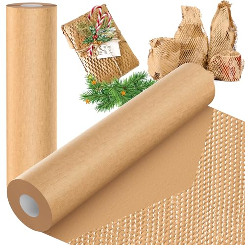 Wabenverpackungspapierrolle, 38,1 x 150 cm, nachhaltige Alternative zu Luftpolsterfolie für Umzug, Versand, Verpackung, umweltfreundliches Verpackungsmaterial, schützende recycelte Kissenverpackung