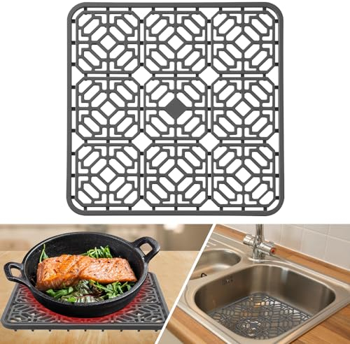 Meet You Silikon SpüLbeckenmatte, 30x30x1.2cm, Hitzebeständig, Rutschfest, Zuschneidbar, Grau, Wabenförmiges Design, Silikon Material, SpüLbecken Schutz
