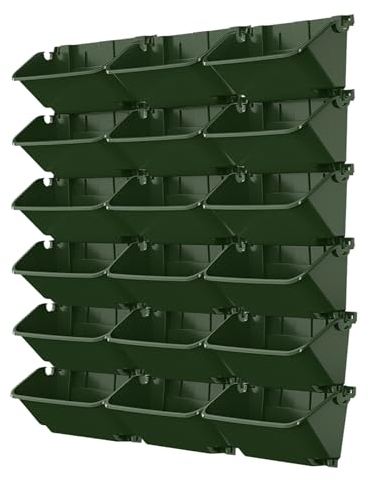 Hängende Pflanztaschen, Selbstbewässernder Wandpflanztopf, Vertikaler Garten Pflanzenwand für den Außenbereich mit 18 Töpfen, Wandmontierter Pflanztasche für Garten, Terrasse (18 Stück-Armeegrün)