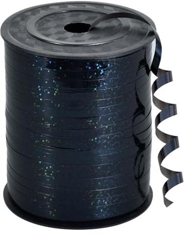 RIBBOOO 450 meter presentband laser svart 5 mm ballong snöre ballonger band presentförpackning för juldekoration ballongförslutningar presentförpackning bröllopsdekoration (500 yard ballongband)