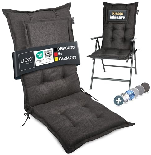 LILENO HOME Mar Cuscini per sedia da giardino, in set da 1, per sedia a sdraio con schienale alto, grigio antracite Y, comodi cuscini per sedie pieghevoli