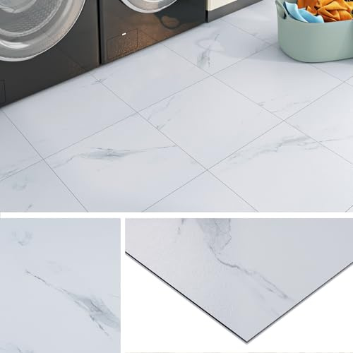 Livelynine Floor Tiles Self Adhesive Marble White Vinyl Floor Tiles Self Adhesive 30x30CM 16 Packs Bathroom Flooring Waterproof Kitchen Vinyl Flooring Tile Peel and Stick for Bedroom Light Grey Marble