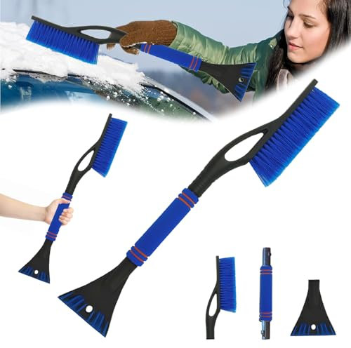 YongSral 2 in 1Snow Brush Scraper di Ghiaccio, 60CM Raschietto Ghiaccio Auto, Gratta Ghiaccio Auto Rimovibile Impugnatura in Schiuma, Raschiaghiaccio Auto per Auto, Camion, SUV (Blu)