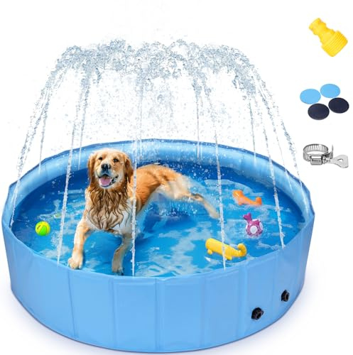 Nobleza Piscine pour Chiens Baignoire de avec Arroseur, 2 en 1 Pliable et Portable en PVC, Baignoire pour Grande Chiens Antidérapante pour L'été, 160 * 30cm