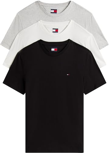 Tommy Jeans Herren 3er Pack T-Shirts Kurzarm aus Baumwolle, Mehrfarbig (Black/Lt Grey Htr/Ecru), 4XL