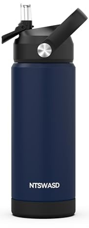 Ntswasd Borraccia Termica Bambini, In Acciaio Inox,550 Ml, Senza Bpa,bottiglia Acqua Con Cannuccia A Prova Di Perdite, Per Sport,Scuola palestra（Blu）