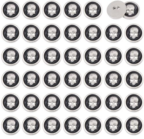 CHGCRAFT Skull Head Alloy Flat Round Metal Buttons for Sewing Craft Projects, Clothing Replacement Buttons for Suits Blouses Skirts Coats Uniforms Jackets