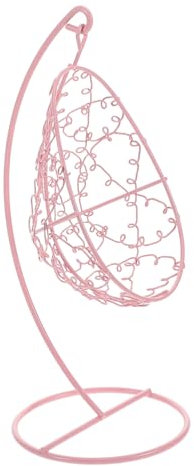 CIYODO Miniature Metal Hanging Chair and Portable Bedroom Hammock Ornament for Dollhouse Decor, Pink Mini Swing Accessory Suitable for Indoor and Outdoor Garden Scenes