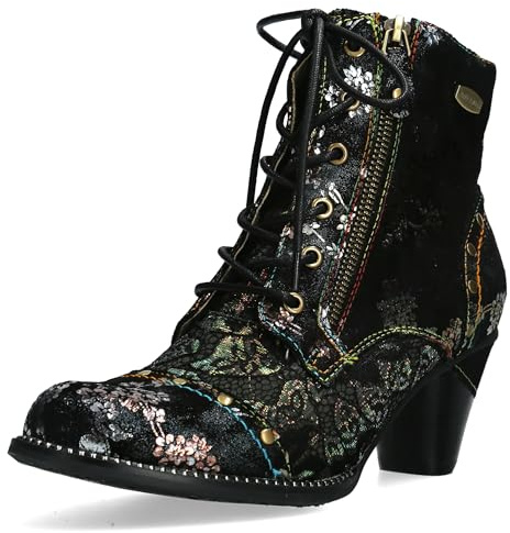 Laura Vita Stivaletti Alicizeeo 12 in nero con fiori in bronzo e borchie per autunno bronzo nero, Bronzo/Nero, 36 EU