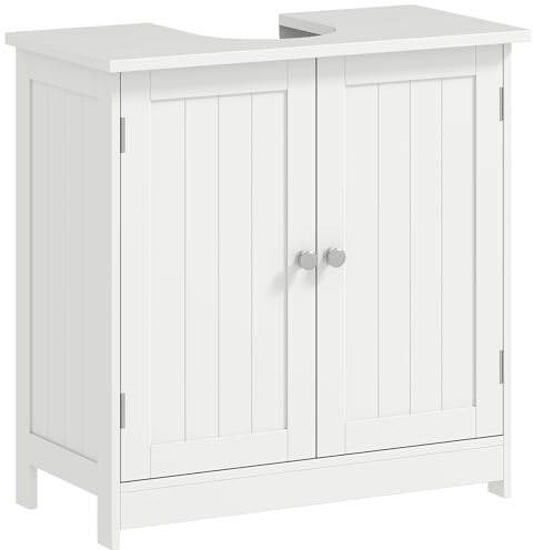 HOMCOM Meuble sous lavabo, Meuble de Salle de Bain avec Placard à 2 Portes, étagère réglable, Anti-humidité, 60 x 30 x 60 cm, Blanc