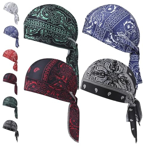 RuiWise Bandana Berretto da Ciclismo, Cappello A Bandana Stampato Traspirante, Fascia Per La Testa Da Moto Con Cinghie Regolabili Per Unisex(4pcs*C)