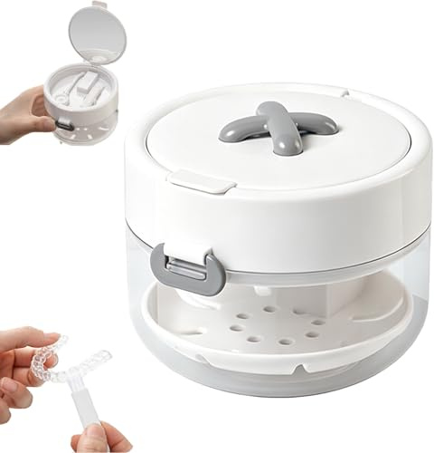 éTui De Rangement Pour Appareils Dentaires | BoîTier Pour ProthèSes | IdéAl Pour Les Voyages,Le Travail Et Les Soins Quotidiens | Portable,Avec Panier De Nettoyage (B-1 pièce)