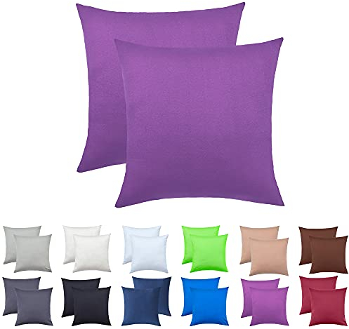 NatureMark 2er Set Jersey Kissenbezüge – Elastisch, weich, atmungsaktiv und hautfreundlich – Waschbare Kissenhülle - 40x40 - Lila
