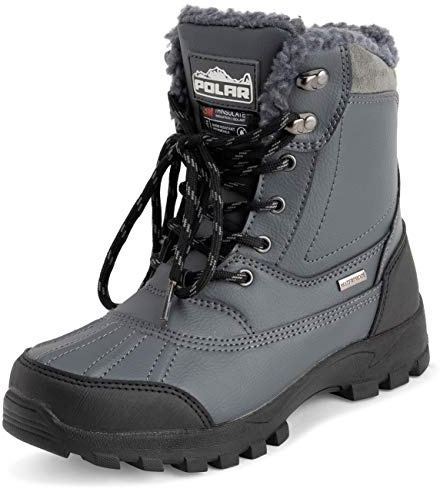 Polar Hombre Thinsulate Completamente Forrada Impermeable Profunda Huella Durable Caucho Shell Térmica Invierno Lluvia Botas De Nieve - Gris - UK9/EU43 - YC0694