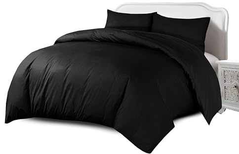Crescent Collection Plain Duvet Cover With Pillowcase Percale Quilt Cover Bedding Set (Black, Super King)