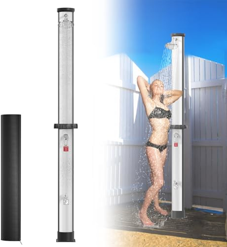 Froadp 35L Duchas Solar de Jardín con 180° Cabezal Giratorio de Ducha y Grifo de Lavado de pies Temperatura del Agua de hasta 60℃ para Acampar Piscina Exterior(Plateado+Negro)