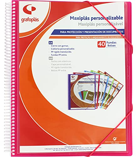 Grafoplás 39844054. Anpassningsbara fodral mapp, 40 omslag, Fuchsia Rosa, Maxiplas, 30,8 x 24 x 20