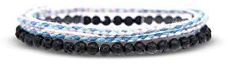 Made by Nami 2-Pack Surfararmband för Dam & Herr – 100% Vattentåliga & Handgjorda – Bohemiskt Tygarmband med Pärlor – Sommar Smycken (Retrotyg & Lavasten)