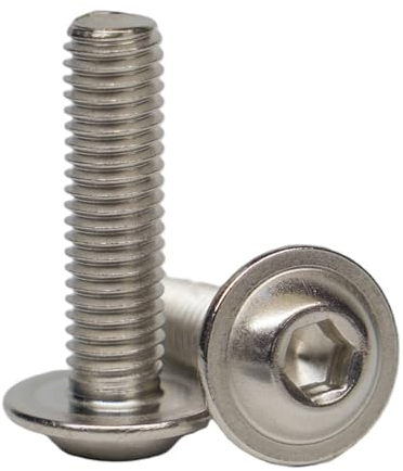 AGBERG - Vis à tête bombée M5 x 14 avec bride et six pans intérieurs - Lot de 10 vis à tête plate en acier inoxydable A2 V2A, résistantes à la rouille - ISO 7380-2