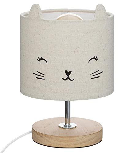 Atmosphera - Lampe enfant Chat - coton et bois H21 cm
