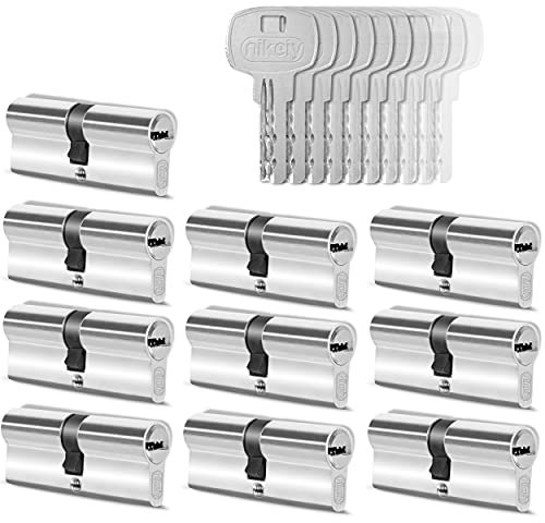 GERCAR 10x cilindro de cerradura/ cerradura de barril para puerta 30/30 – 60 mm – 10x cerradura de puerta/cilindro de cierre uniforme con 50 llaves – Longitud: 60 mm A: 30 B: 30