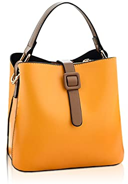 NICOLE & DORIS Damen Handtaschen Klein Schultertaschen Frauen Umhängetasche Stilvolle Beuteltasche Handy Tasche Weiche Ledertasche mit 2 Schulterriemen Gelb